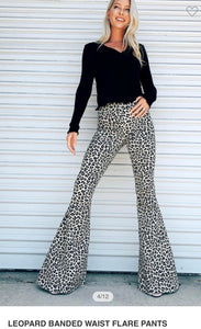 Leopard Banded Waist Flare Pants