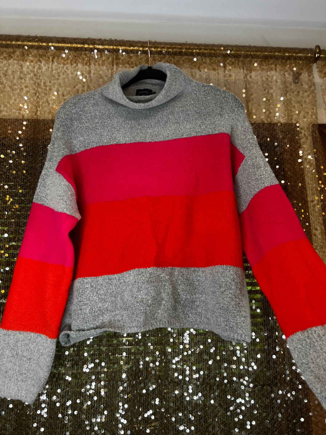 Gray, Pink, Red color blocked Sweater
