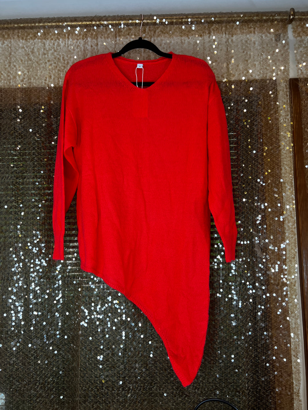 Red Sweater with Diagonal hem at bottom