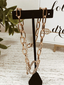 Gold Chain Necklace with Diamond Carabiner