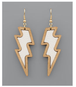Leather and Wood Lightning Earrings