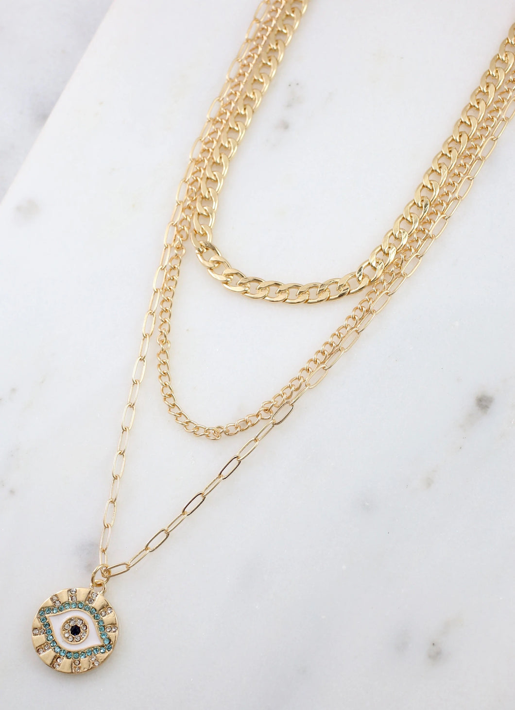 Layered Gold necklace with Eye pendant