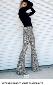 Leopard Banded Waist Flare Pants