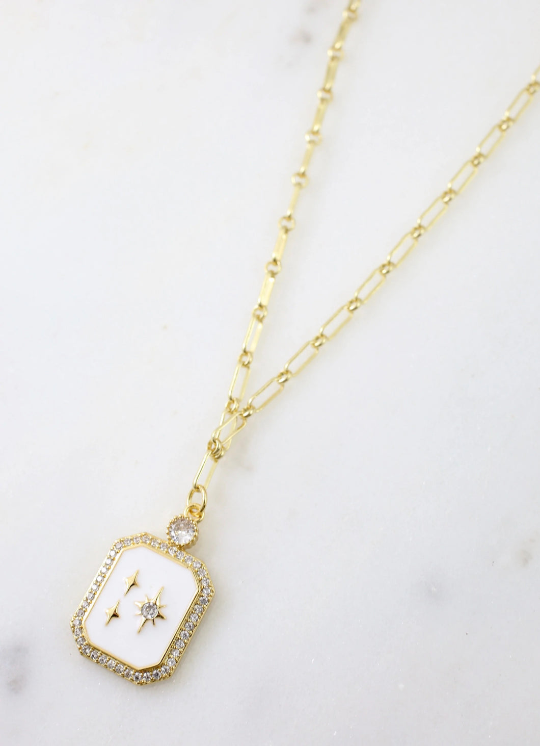 Gold chain necklace with White and gold star pendant