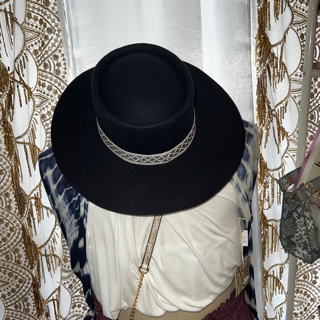 Black hat with macrame detailing