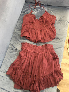 Burgundy Two Piece Halter Skirt Set