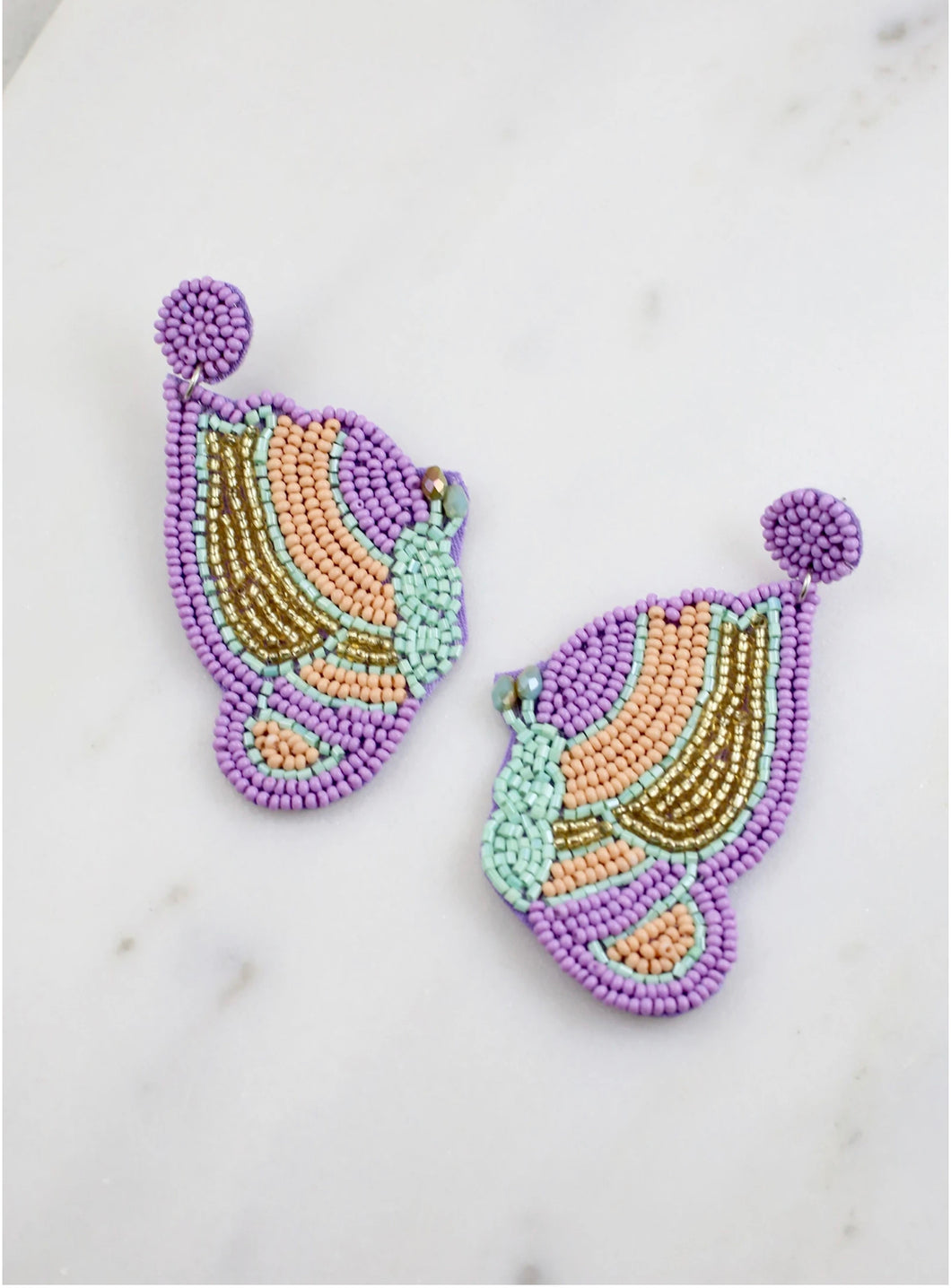 Purple Butterfly Beaded Earrings